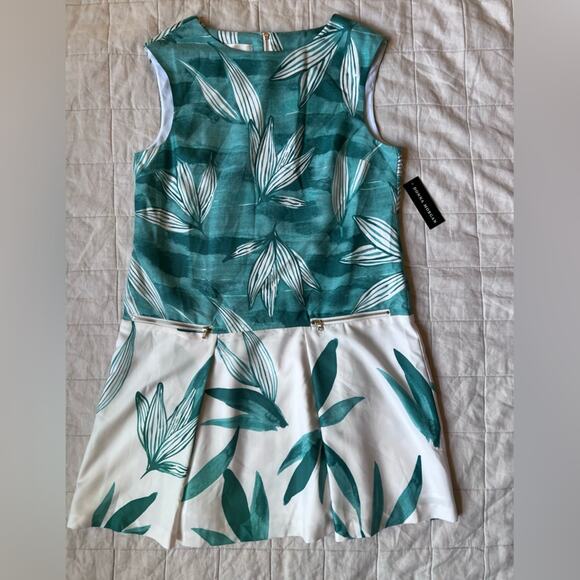 NWT Donna Morgan Jade Tropical Leaf Print Bateau A-line Dress Resortwear - 10 - Picture 1 of 10